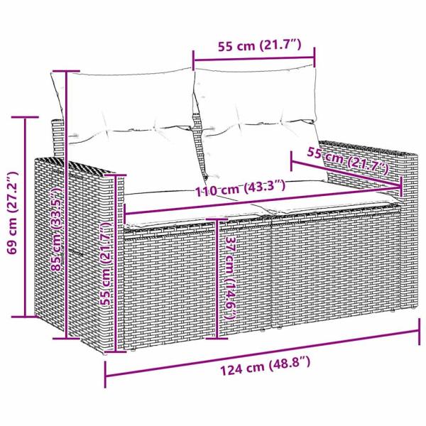 10-teiliges Garten-Sofa-Set mit Kissen Beige Poly Rattan Akazie, 3-teiliges Garten-Ess-Set mit Kissen Beige Poly Rattan Akazie