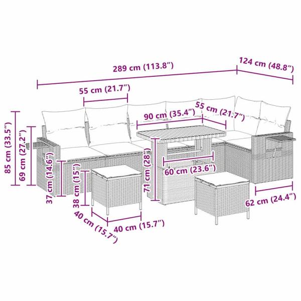 Gartensofa-set 9 pcs Beige Poly-Rattan