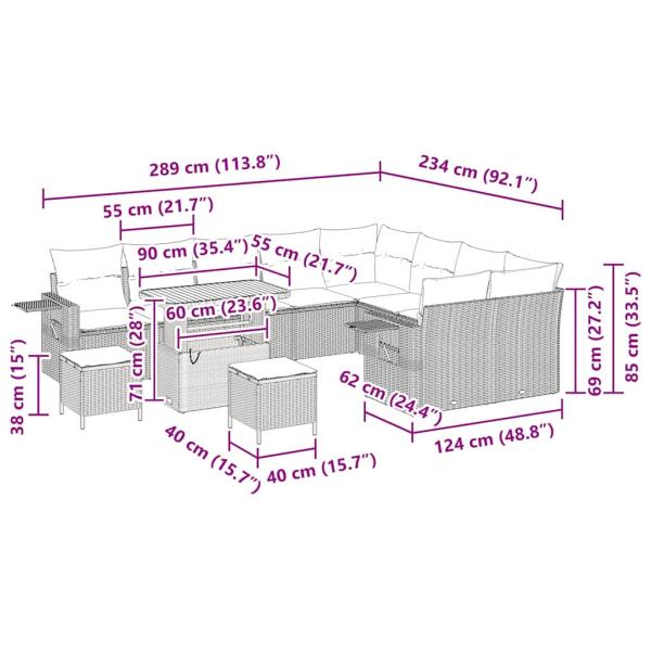 Gartensofa-set 12 pcs Beige Poly-Rattan