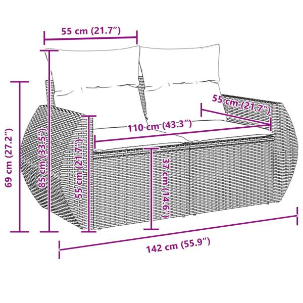 10-teiliges Garten-Sofa-Set mit Kissen Schwarzes Poly-Rattan Akazienholz, 3-teiliges Garten-Dining-Set mit Kissen Schwarzes Poly-Rattan Akazienholz
