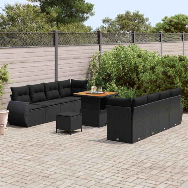 Gartensofa-set 11 stk. Schwarz Poly-Rattan