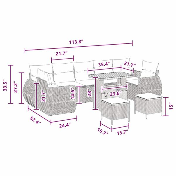 10-teiliges Garten-Sofa-Set mit Kissen Schwarz Poly Rattan Akazie, 3-teiliges Garten-Esszimmer-Set mit Kissen Schwarz Poly Rattan Akazie