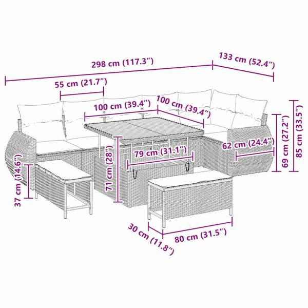 Gartensofa-set 9 pcs Schwarz Poly-Rattan