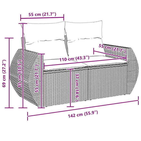 9-teiliges Garten Sofa Set mit Kissen Grau Poly Rattan Akazie, 3-teiliges Garten Esszimmer Set mit Kissen Grau Poly Rattan Akazie