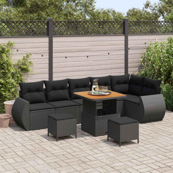 ARDEBO.de - Gartensofa-set 9 Stk. Schwarz Poly-Rattan