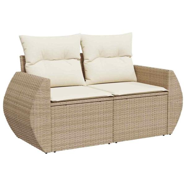 13-teiliges Garten Sofa Set mit Kissen Beige Poly Rattan Akazie, 4-teiliges Garten Esstisch Set mit Kissen Beige Poly Rattan Akazie