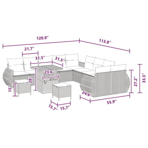 13-teiliges Garten Sofa Set mit Kissen Schwarz Poly Rattan Akazie, 3-teiliges Garten Esstisch Set mit Kissen Schwarz Poly Rattan Akazie