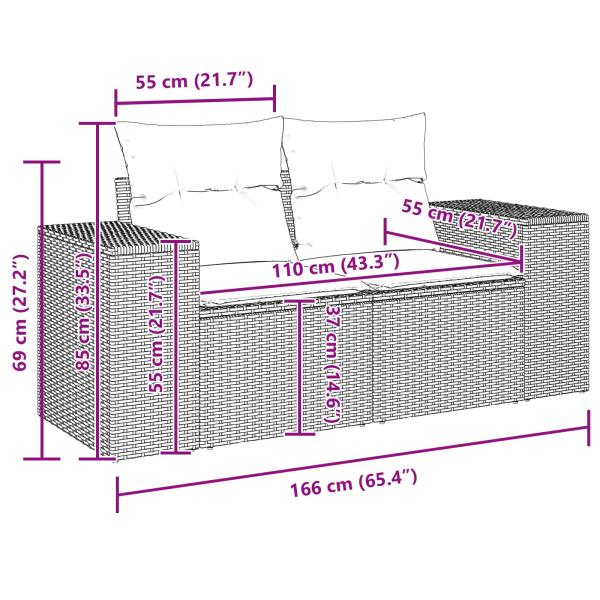Gartensofa-set 8 pcs Schwarz Poly-Rattan
