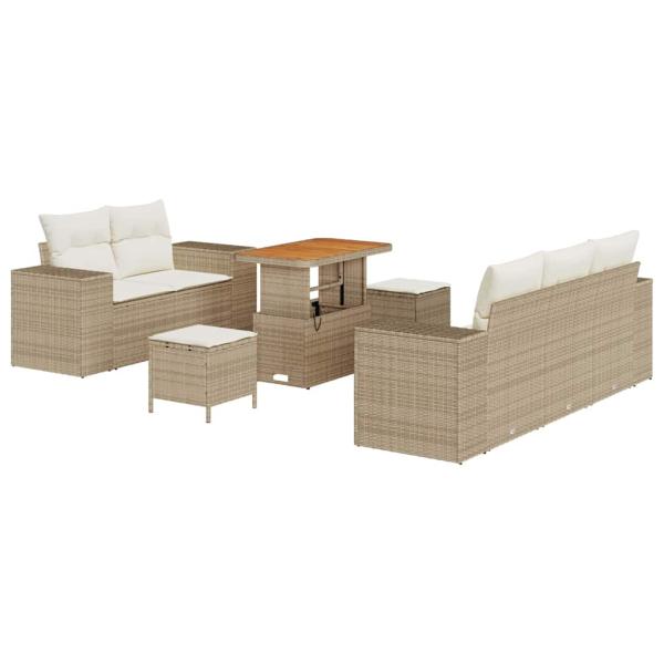 8-teiliges Garten-Sofaset mit Kissen in Beige Poly Rattan Akazie, 3-teiliges Garten-Dining-Set mit Kissen Beige Poly Rattan Akazie