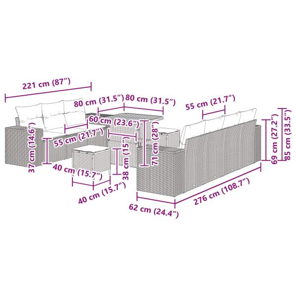 Garten-Sofa-Set 10 pcs Schwarz Poly-Rattan