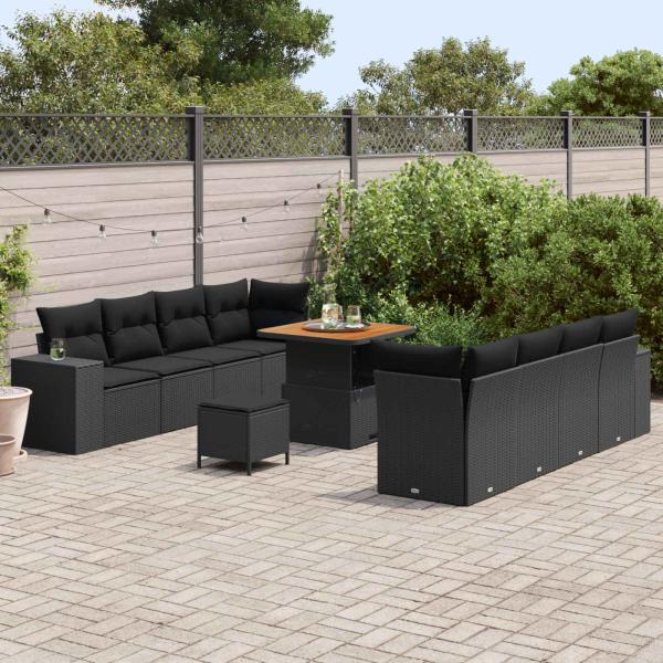 Gartensofa-set 11 Stk. Schwarz Poly-Rattan