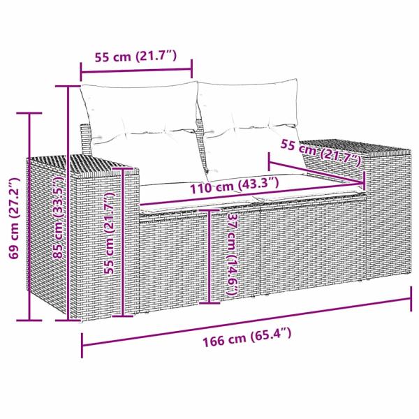 10-teiliges Garten Sofaset mit Kissen Grau Poly Rattan Akazie, 3-teiliges Garten Essset mit Kissen Grau Poly Rattan Akazie