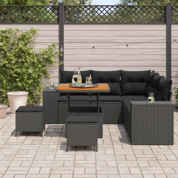 Gartensofa-set mit Kissen 8 pcs Schwarz Poly-Rattan