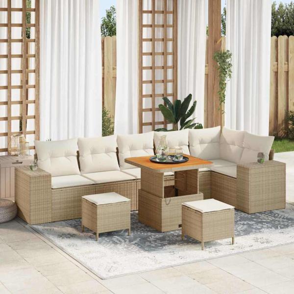 ARDEBO.de - 9-teiliges Garten Sofa Set mit Kissen Beige Poly Rattan, 3-teiliges Garten Essenset mit Kissen Beige Poly Rattan