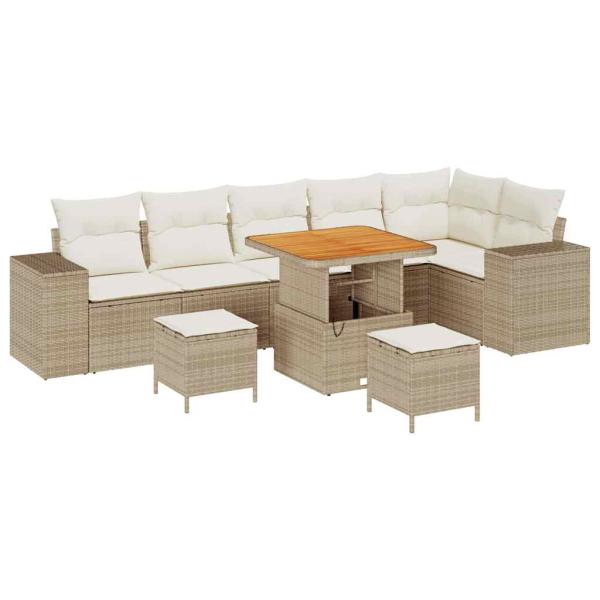 9-teiliges Garten Sofa Set mit Kissen Beige Poly Rattan, 3-teiliges Garten Essenset mit Kissen Beige Poly Rattan