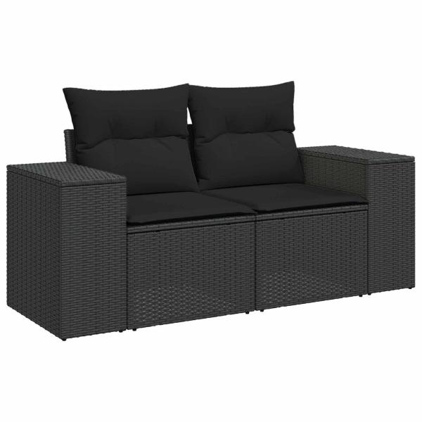 10-teiliges Garten Sofa Set mit Kissen Schwarz Poly Rattan Akazie, 4-teiliges Garten Esszimmer Set mit Kissen Schwarz Poly Rattan Akazie