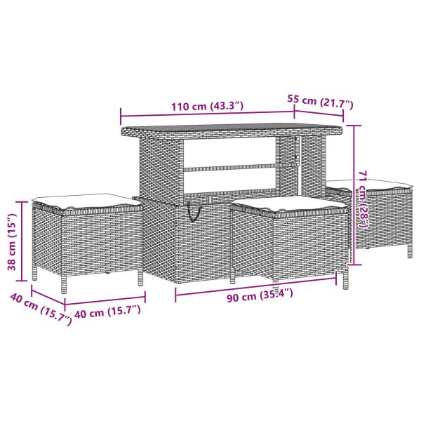 10-teiliges Garten Sofa Set mit Kissen Schwarz Poly Rattan Akazie, 4-teiliges Garten Esszimmer Set mit Kissen Schwarz Poly Rattan Akazie