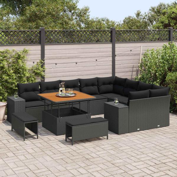 Gartensofa-set 12 Stk. Schwarz Poly-Rattan