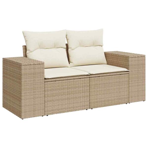 14-teiliges Garten-Sofa-Set mit Kissen Beige Poly-Rattan Akazie, 4-teiliges Garten-Dining-Set mit Kissen Beige Poly-Rattan Akazie