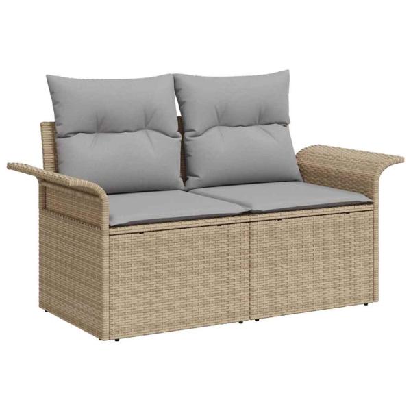 13 teiliges Garten Sofa Set mit Kissen Beige Poly Rattan Akazie, 2-Sitzer Garten Sofa mit Kissen Beige Poly Rattan, 3 teiliges Garten Essset mit Kissen Beige Poly Rattan Akazie