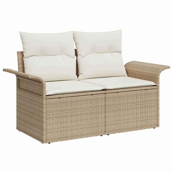 13-teiliges Garten Sofa Set mit Kissen Beige Poly Rattan Akazie, 2-Sitzer Garten Sofa mit Kissen Beige Poly Rattan, 3-teiliges Garten Esstisch Set mit Kissen Beige Poly Rattan Akazie