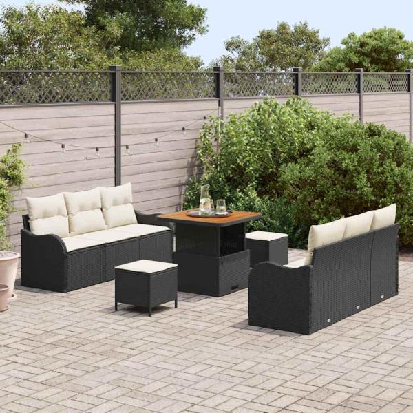 Gartensofa-set 9 stk. Schwarz Poly-Rattan