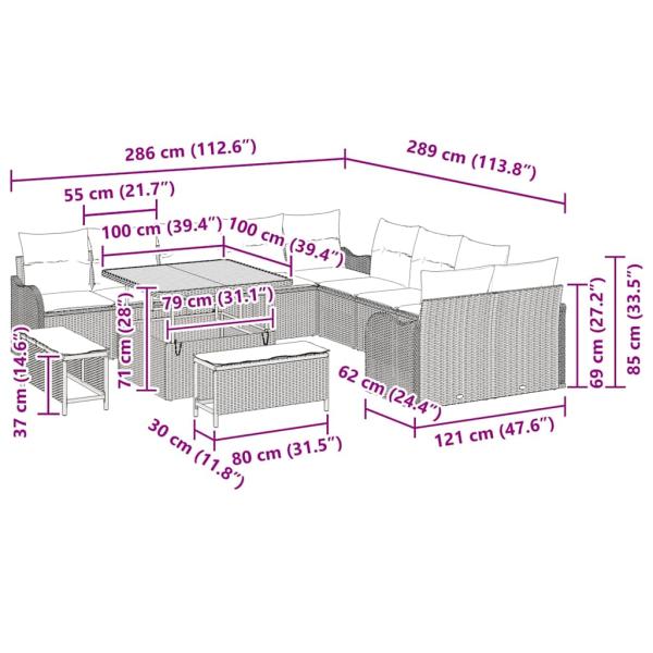 13-teiliges Garten Sofa Set mit Kissen Schwarz Poly Rattan Akazie, 2-Sitzer Garten Sofa mit Kissen Schwarz Poly Rattan, 3-teiliges Garten Esstisch Set mit Kissen Schwarz Poly Rattan Akazie