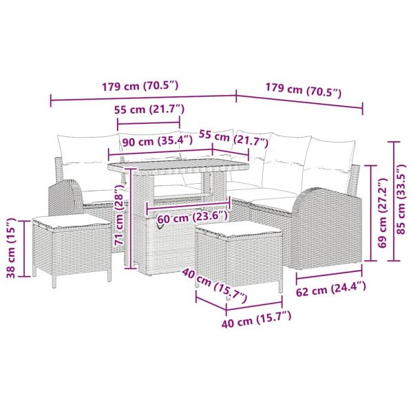 Gartensofa-set 8 Stk. Beige Poly-Rattan