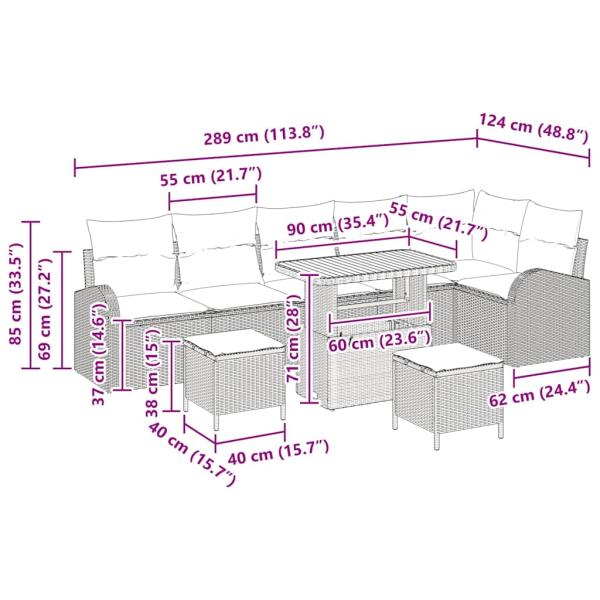 Gartensofa-set 9 Stk. Beige Poly-Rattan