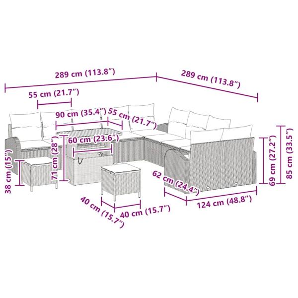 13-teiliges Garten-Sofa-Set mit schwarzen Poly-Rattan-Kissen, 2-Sitzer Garten-Sofa mit schwarzen Kissen aus Poly-Rattan, 3-teiliges Garten-Dining-Set mit schwarzen Kissen aus Poly-Rattan