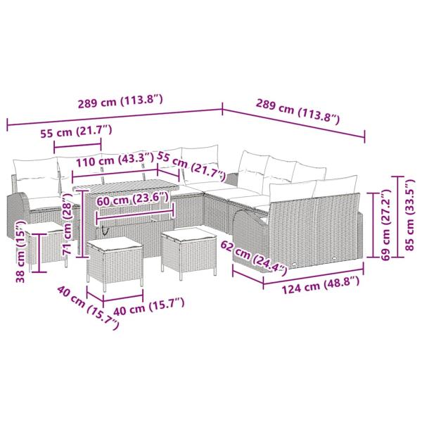 14-teiliges Garten-Sofa-Set mit Kissen Grau Poly-Rattan Akazie, 2-Sitzer Garten Sofa mit Kissen Grau Poly-Rattan, 4-teiliges Garten-Esszimmer-Set mit Kissen Grau Poly-Rattan Akazie