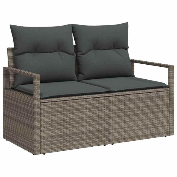 11-teiliges Garten-Sofa-Set mit Kissen Grau Poly Rattan Akazie, 2-Sitzer Garten-Sofa mit Kissen Grau Poly Rattan, 3-teiliges Garten-Dining-Set mit Kissen Grau Poly Rattan Akazie