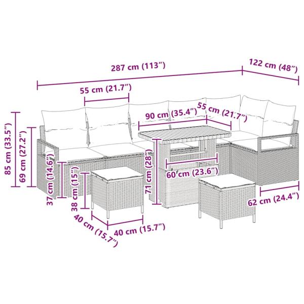 Garten-Sofa-Set 9 Stk. Beige Poly Rattan