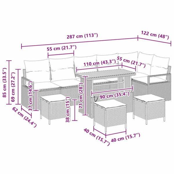 Garten-Sofa-Set mit Kissen 10 pcs Beige Poly Rattan