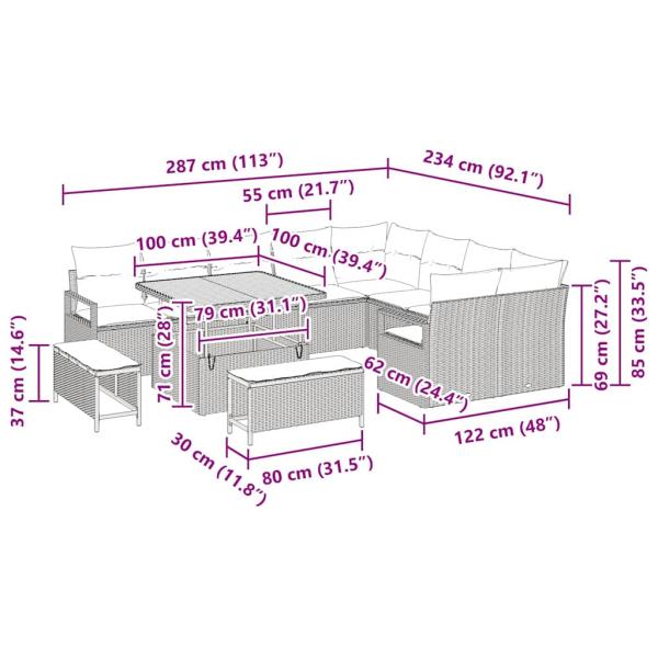 Gartensofa-set 12 Stk. Beige Poly-Rattan