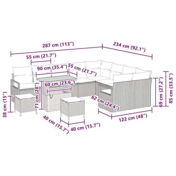 Gartensofa-set 12 Stk. Beige Poly-Rattan