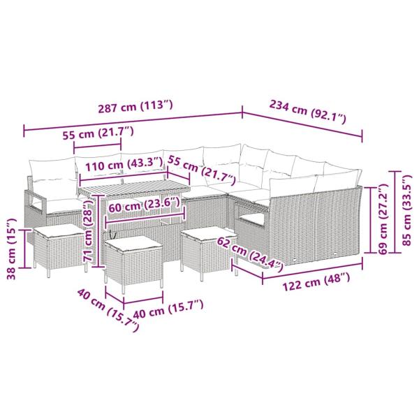 Gartensofa-set mit Kissen 13 pcs Beige Poly-Rattan