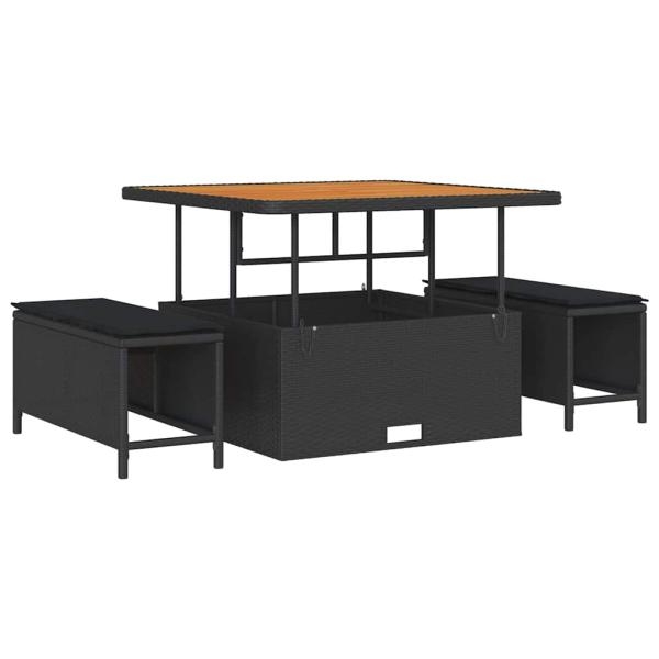 13-teiliges Garten Sofa Set mit Kissen Schwarz Poly-Rattan Akazie, 2-Sitzer Garten Sofa mit Kissen Schwarz Poly-Rattan, 3-teiliges Garten Essset mit Kissen Schwarz Poly-Rattan Akazie