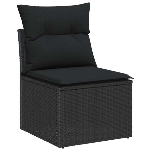 13-teiliges Garten Sofa Set mit Kissen Schwarz Poly-Rattan Akazie, 2-Sitzer Garten Sofa mit Kissen Schwarz Poly-Rattan, 3-teiliges Garten Essset mit Kissen Schwarz Poly-Rattan Akazie
