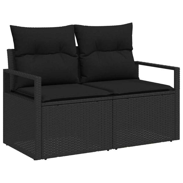 13-teiliges Garten Sofa Set mit Kissen Schwarz Poly-Rattan Akazie, 2-Sitzer Garten Sofa mit Kissen Schwarz Poly-Rattan, 3-teiliges Garten Essset mit Kissen Schwarz Poly-Rattan Akazie