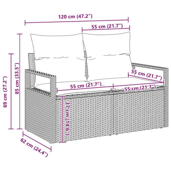 14-Teiliges Garten Sofa Set mit Kissen Schwarz Poly Rattan Akazie, 2-Sitzer Garten Sofa mit Kissen Schwarz Poly Rattan, 4-teiliges Garten Essset mit Kissen Schwarz Poly Rattan Akazie