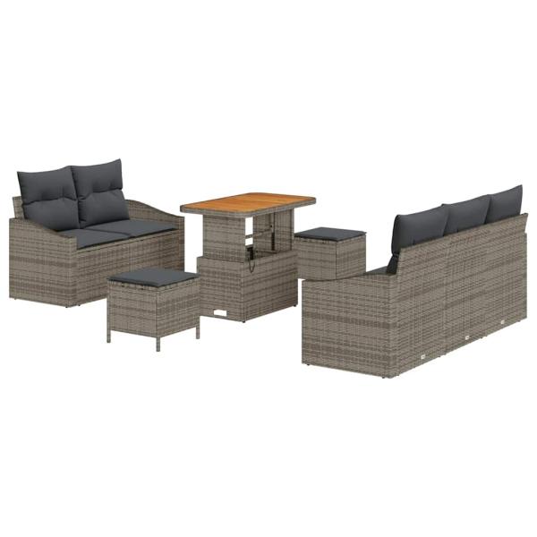 8-teiliges Garten-Sofaset mit Kissen Grau Poly Rattan Akazie, 2-Sitzer Garten-Sofa mit Kissen Grau Poly Rattan, 3-teiliges Garten-Dining-Set mit Kissen Grau Poly Rattan Akazie