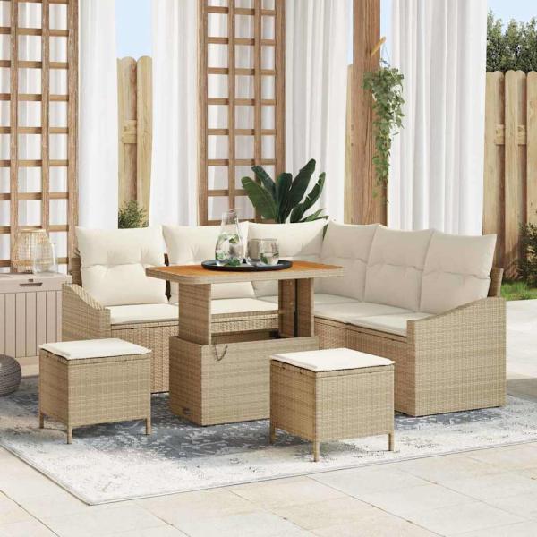ARDEBO.de - 8-teiliges Garten Sofa Set mit Kissen Beige Poly Rattan Akazie, 2-Sitzer Garten Sofa mit Kissen Beige Poly Rattan, 3-teiliges Garten Essset mit Kissen Beige Poly Rattan Akazie