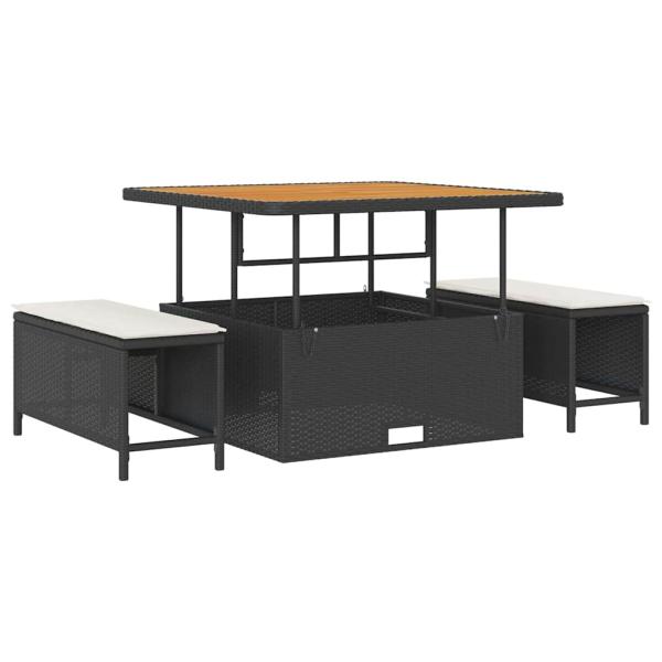 13-teiliges Garten-Sofa-Set mit Kissen Schwarz Poly-Rattan Akazie, 2-Sitzer Garten-Sofa mit Kissen Schwarz Poly-Rattan, 3-teiliges Garten-Ess-Set mit Kissen Schwarz Poly-Rattan Akazie