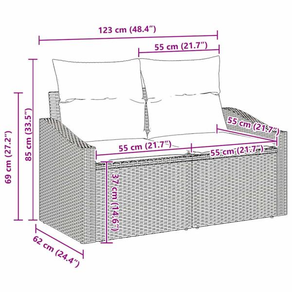 13-teiliges Garten Sofa Set mit Kissen Beige Poly Rattan Akazie, 2-Sitzer Garten Sofa mit Kissen Beige Poly Rattan, 3-teiliges Garten Esstisch Set mit Kissen Beige Poly Rattan Akazie