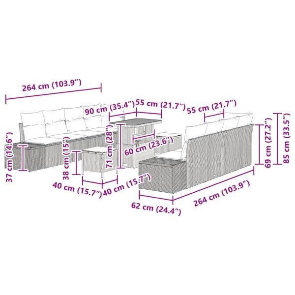 11-teiliges Garten Sofa Set mit Kissen Schwarz Poly Rattan Akazie, 2-Sitzer Garten Sofa mit Kissen Schwarz Poly Rattan, 3-teiliges Garten Essset mit Kissen Schwarz Poly Rattan Akazie