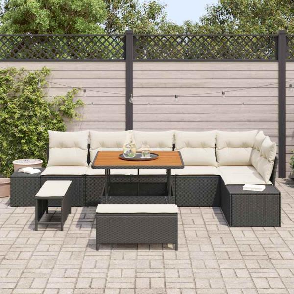 Gartensofa-set 9 stk. Schwarz Poly-Rattan