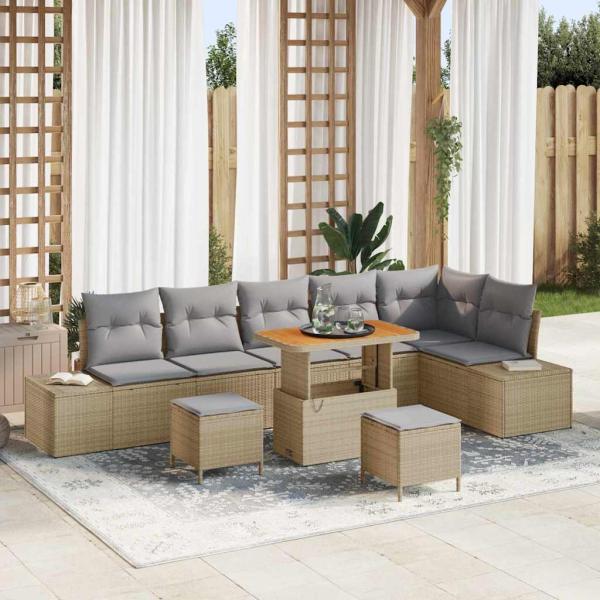 ARDEBO.de - Gartensofa-set 9 stk. Beige Poly-Rattan