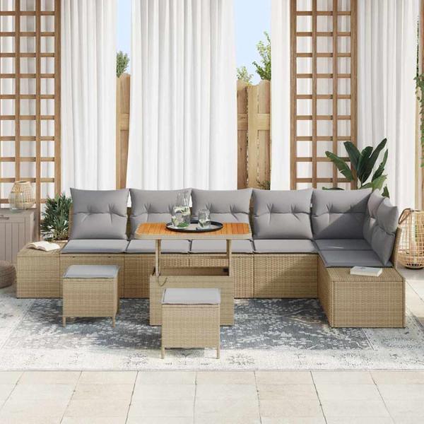 Gartensofa-set 9 stk. Beige Poly-Rattan