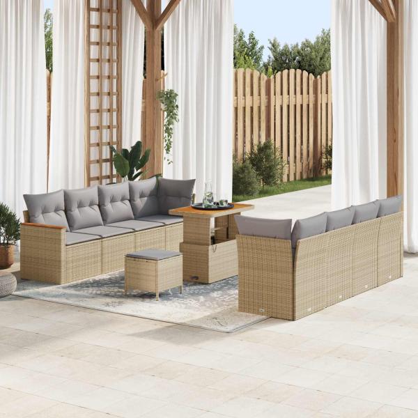 ARDEBO.de - Gartensofa-set 11 Stk. Beige Poly-Rattan
